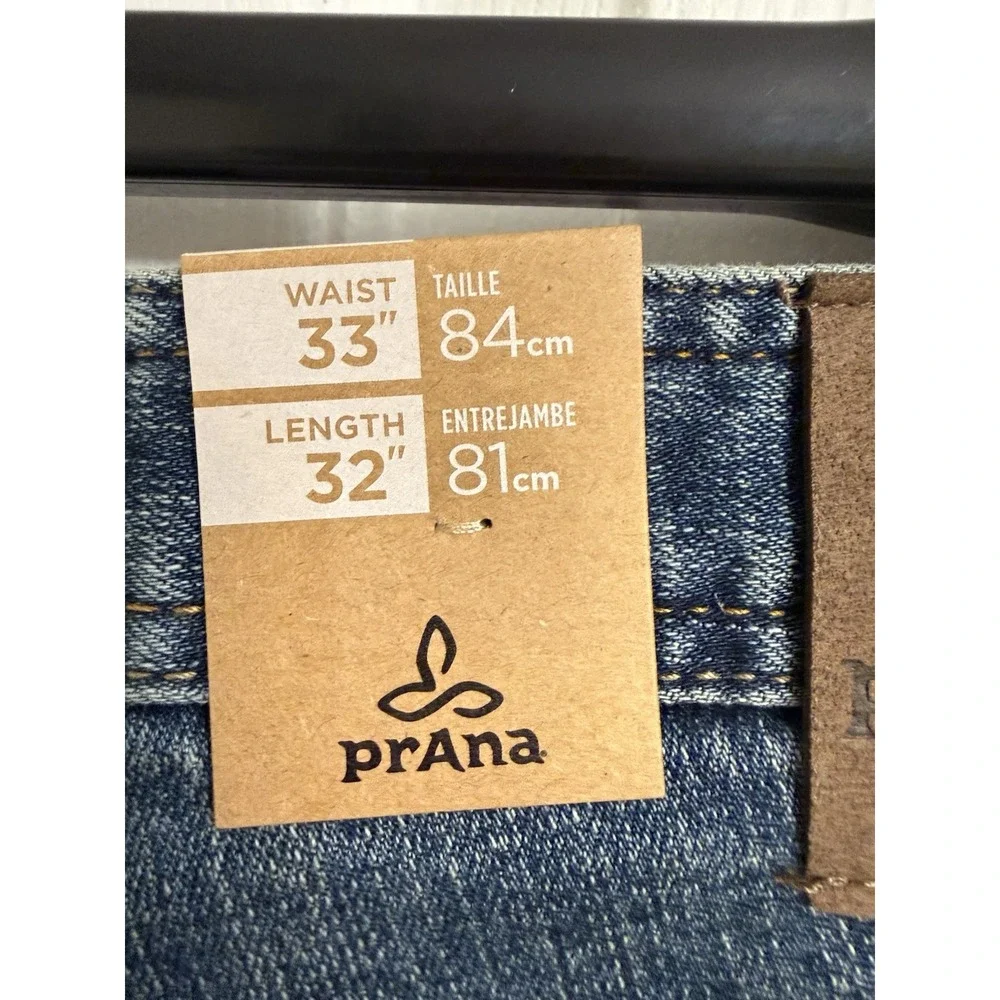 NEW Prana Axiom Jeans Men's 33x32 Stretch Straight Leg Stone Wash Performance